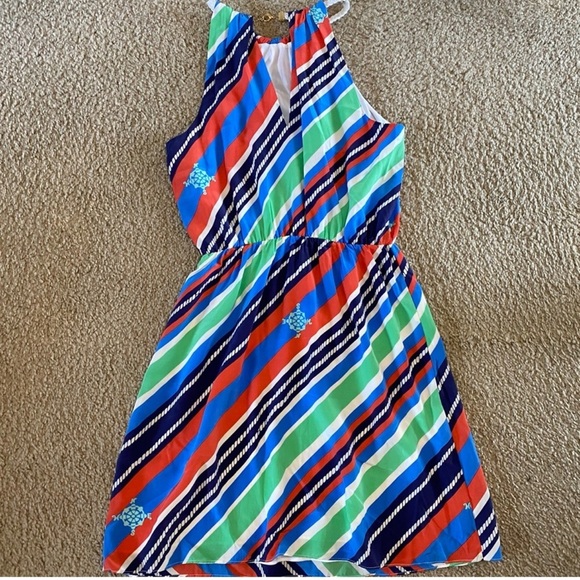 Lilly Pulitzer Kennett Overboard Stripe Braided Chain Halter Dress Size L - Picture 7 of 7